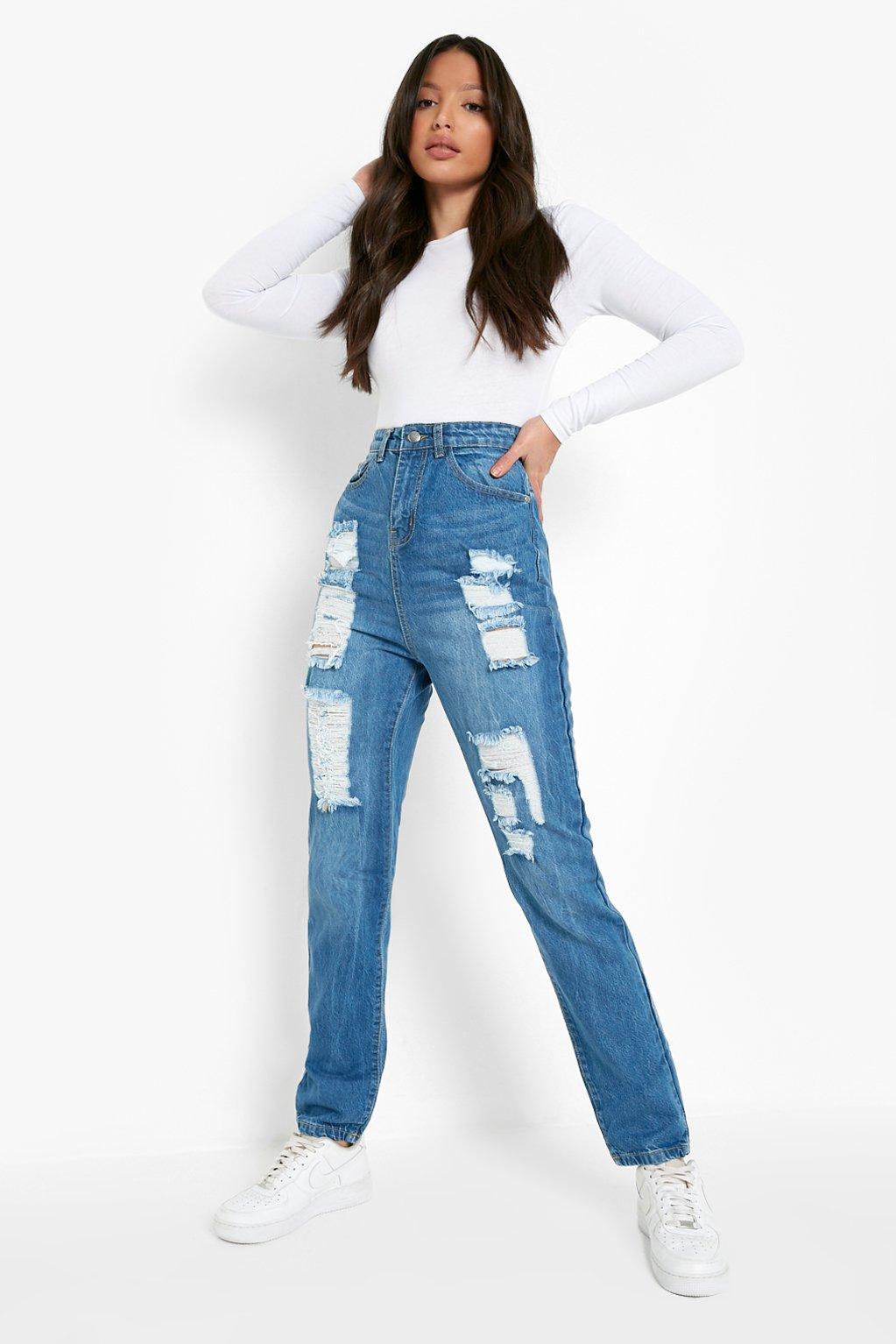 Ripped mom jeans on sale boohoo